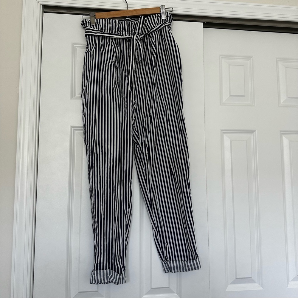 zara navy and white nautical striped pants